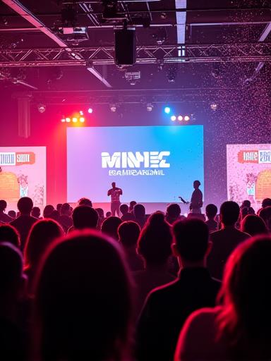 Crowd and stage at an exciting product launch event.