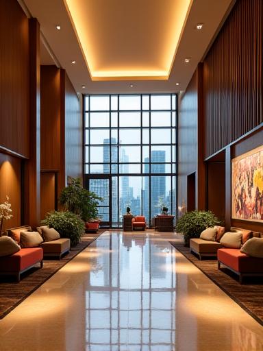 Interior shot of a modern hotel lobby in Kuala Lumpur.