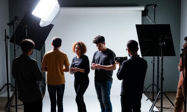The Rekalens Visuals team of photographers in their Kuala Lumpur studio setting up lighting.